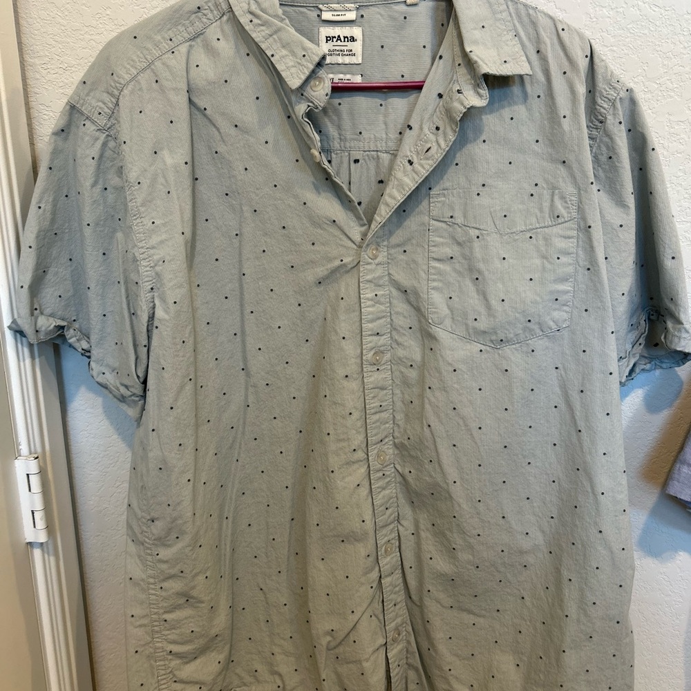 Prana Gray Casual Button Down Shirt Short Sleeve